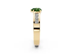 Fancy Green Heart Cut Diamond Solitaire Ring Set in Yellow gold with Channel-Set Accent Stones and Prong Setting