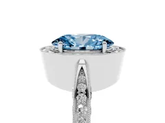Fancy Blue Oval Cut Diamond Halo Engagement Ring Set in White gold with Accent Split Shank Band
