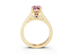 Fancy Pink Cushion Cut Diamond Channel Set Solitaire Engagement Ring Set in Yellow gold with Prong Setting