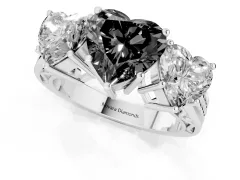 Fancy Black Heart Cut Diamond Three-Stone Ring Set in Silver with Textured Band
