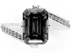 Fancy Black Emerald Cut Diamond Solitaire Ring Set in Silver with Intertwined Pavé Twist Band