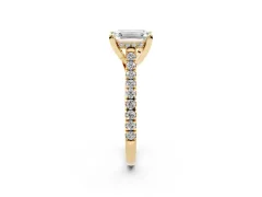 Emerald Cut Diamond Solitaire Ring Set in Yellow gold with Brilliant Pavé Band and Prong Setting