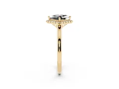 Fancy Black Princess Cut Diamond Halo Engagement Ring Set in Yellow gold with Pavé Band and Rising Shoulders