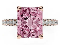 Fancy Pink Radiant Cut Diamond Solitaire Ring Set in Rose gold with Brilliant Pavé Band and Prong Setting