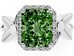 Fancy Green Radiant Cut Diamond Halo Floral Band Ring Set in Silver with Prong Setting