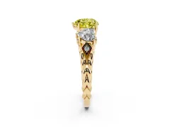 Fancy Yellow Heart Cut Diamond Three-Stone Ring Set in Yellow gold with Braided Band