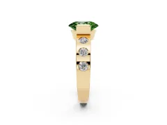 Fancy Green Oval Cut Diamond Channel-Set Band Ring Set in Yellow gold with Bezel Prong Setting