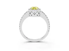 Fancy Yellow Pear Cut Diamond Halo Ring Set in Silver with Pavé Shoulders and Halo-Framed Center