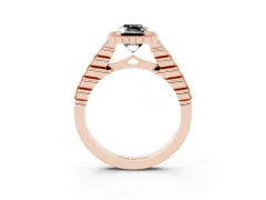Fancy Black Radiant Cut Diamond Halo Ring Set in Rose gold with Pavé Milgrain Band