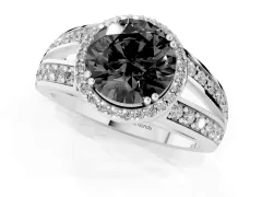 Fancy Black Round Cut Diamond Halo Ring Set in Platinum with Double Pavé Split Shank