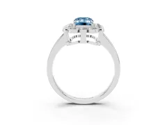 Fancy Blue Emerald Cut Diamond Halo Cluster Engagement Ring Set in Silver with Solitaire Band and Prong Setting