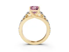 Fancy Pink Princess Cut Diamond Pavé Engagement Ring Set in Yellow gold with Prong Setting