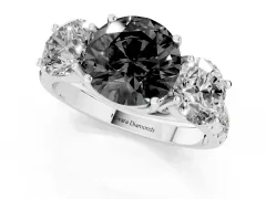 Fancy Black Round Cut Diamond Three-Stone Ring Set in Silver with Pavé Band
