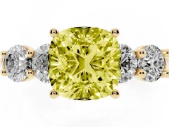 Fancy Yellow Cushion Cut Diamond Five-Stone Prong Set Ring Set in Yellow gold with Classic Band