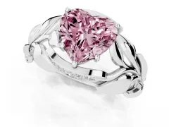 Fancy Pink Heart Cut Diamond Leaf-Inspired Engagement Ring Set in White gold with Round Accents