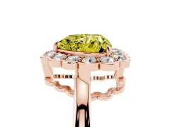 Fancy Yellow Heart Cut Diamond Halo Cluster Engagement Ring Set in Rose gold with Solitaire Band and Prong Setting