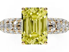 Fancy Yellow Emerald Cut Diamond Pavé Band Solitaire Ring Set in Yellow gold with Close-Set Accent Stones and Prong Setting