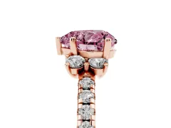 Fancy Pink Heart Cut Diamond Three-Stone Pavé Ring Set in Rose gold with Prong Setting