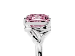 Fancy Pink Princess Cut Diamond Solitaire Ring Set in Silver with Polished Twist Band