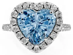 Fancy Blue Heart Cut Diamond Pavé Halo Engagement Ring Set in Platinum with Pavé Band and Prong Setting