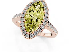 Fancy Yellow Marquise Cut Diamond Halo Pavé Engagement Ring Set in Rose gold with Prong Setting