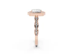 Princess Cut Diamond Halo Engagement Ring Set in Rose gold with Milgrain Band and Prong Setting