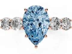 Fancy Blue Pear Cut Diamond Five-Stone Prong Set Band Ring Set in Rose gold with Polished Band