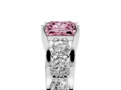 Fancy Pink Princess Cut Diamond Pavé Engagement Ring Set in Silver with Prong Setting