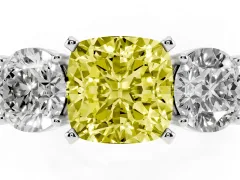 Fancy Yellow Cushion Cut Diamond Three-Stone Ring Set in Silver with Round Side Stones and Classic Band