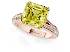 Fancy Yellow Asscher Cut Diamond Split Shank Pavé Engagement Ring Set in Rose gold with Prong-Set Center Stone
