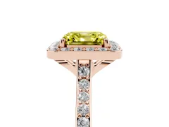 Fancy Yellow Asscher Cut Diamond Halo Engagement Ring Set in Rose gold with Round Pavé Shoulders and Heart Gallery