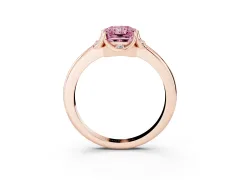 Fancy Pink Radiant Cut Diamond Round Cluster Halo Ring Set in Rose gold with Solitaire Band and Prong Setting
