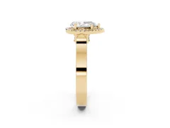 Pear Cut Diamond Halo Ring Set in Yellow gold with Pavé-Lined Split Shank Band
