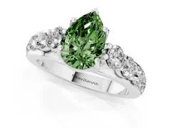 Fancy Green Pear Cut Diamond Pavé Engagement Ring Set in Platinum with Prong Setting