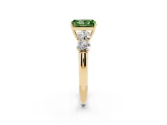 Fancy Green Radiant Cut Diamond Five-Stone Prong Set Ring Set in Yellow gold with Classic Band