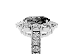 Fancy Black Oval Cut Diamond Halo Pavé Engagement Ring Set in Platinum with Milgrain Detailing