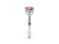 Fancy Pink Radiant Cut Diamond Solitaire Engagement Ring Set in White gold with Pavé Band and Prong Setting