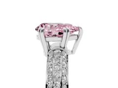 Fancy Pink Pear Cut Diamond Solitaire Ring Set in White gold with Multi-Row Round Pavé Band and Prong Setting