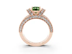 Fancy Green Emerald Cut Diamond Milgrain Halo Pavé Engagement Ring Set in Rose gold with Prong Setting