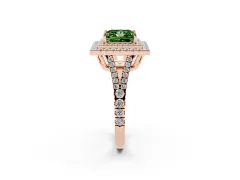 Fancy Green Princess Cut Diamond Double Halo Ring Set in Rose gold with Pavé Band