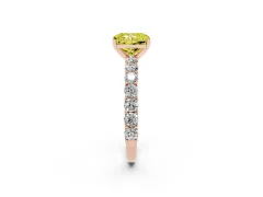 Fancy Yellow Radiant Cut Diamond Solitaire Ring Set in Rose gold with Shared Prong Pavé Band