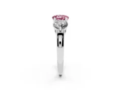 Fancy Pink Round Cut Diamond Three-Stone Ring Set in White gold with Prong Setting and Plain Band