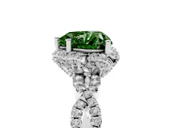 Fancy Green Heart Cut Diamond Halo Twist Band Solitaire Ring Set in Silver with Prong-Set Center Stone
