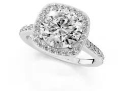 Round Cut Diamond Halo Engagement Ring Set in Silver with Round Pavé Shoulders and Heart Gallery