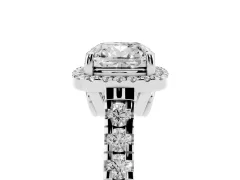 Cushion Cut Diamond Halo Engagement Ring Set in Platinum with Pavé Band and Prong-Set Center