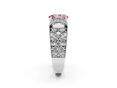 Fancy Pink Oval Cut Diamond Milgrain Halo Pavé Engagement Ring Set in Silver with Prong Setting