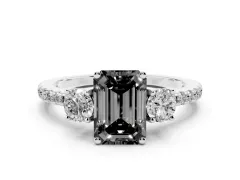 Fancy Black Emerald Cut Diamond Three-Stone Ring Set in Silver with Pavé Band and Graduated Sides