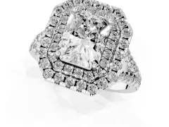 Radiant Cut Diamond Double Halo Ring Set in Silver with Pavé Split Shank and Prong Setting