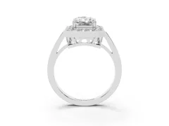 Radiant Cut Diamond Halo Ring Set in Platinum with Accent-Lined Split Shank and Prong Setting
