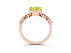 Fancy Yellow Heart Cut Diamond Ring Set in Rose gold with Scattered Round Accents